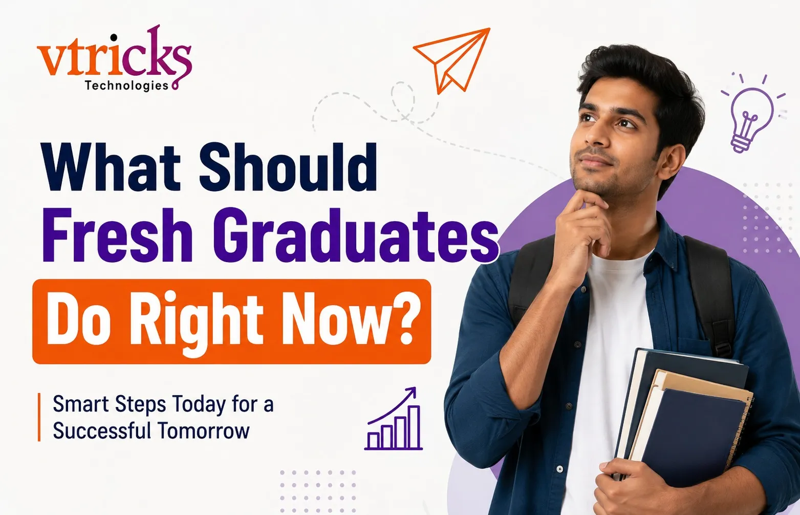 A fresh graduate sitting at a laptop, planning a career roadmap with programming, AI tools, and project notes on the desk.