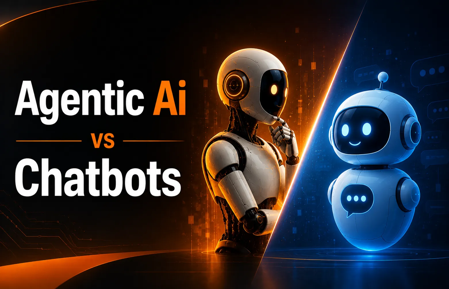 Side-by-side comparison of a chatbot speech bubble and an autonomous AI agent taking real-world action.