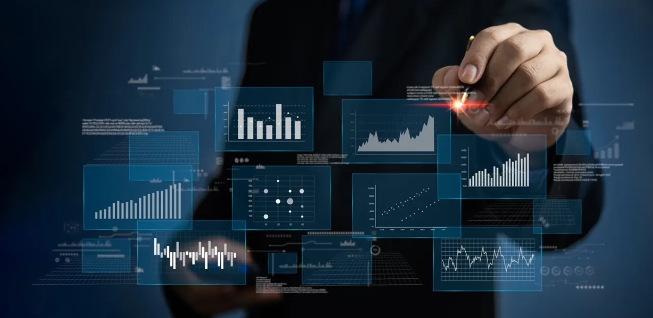 An abstract image showing a massive network of data points converging into a predictive algorithm that outputs future trend lines.