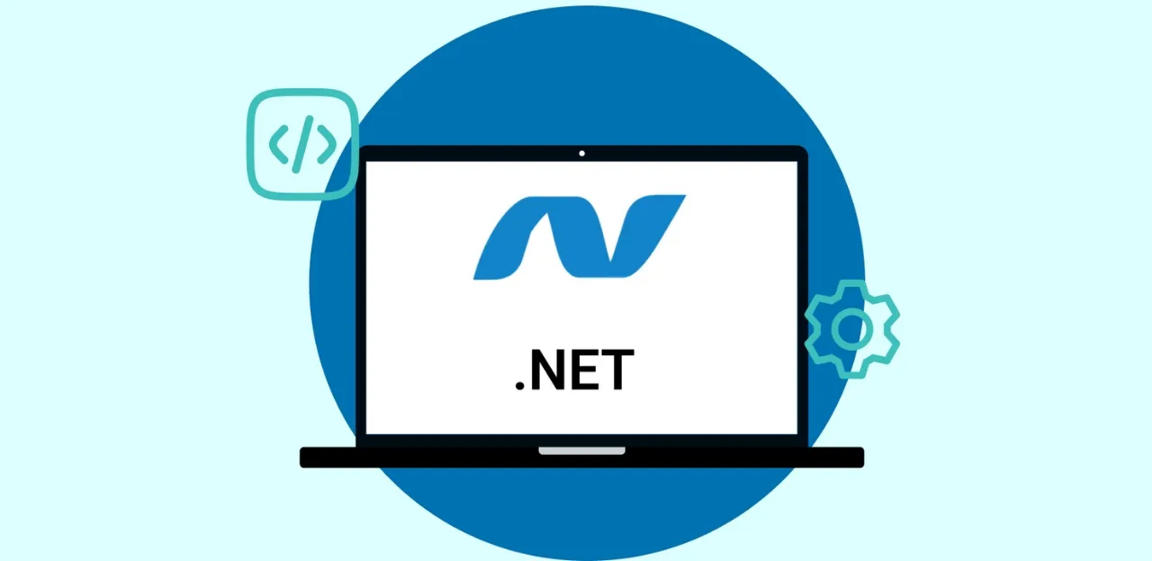 A developer confidently answering interview questions with .NET, C#, and Angular logos in the background.